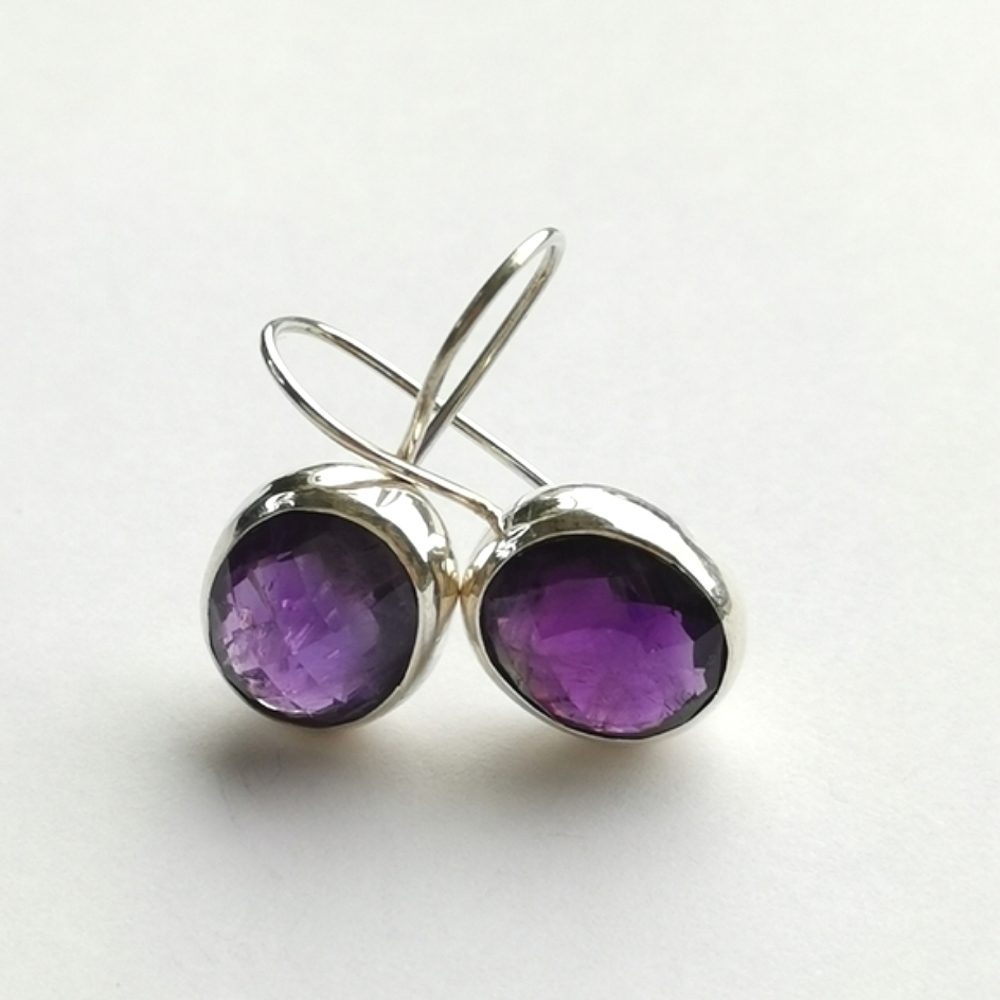 Modernist Sterling Silver Amethyst Drop Earrings